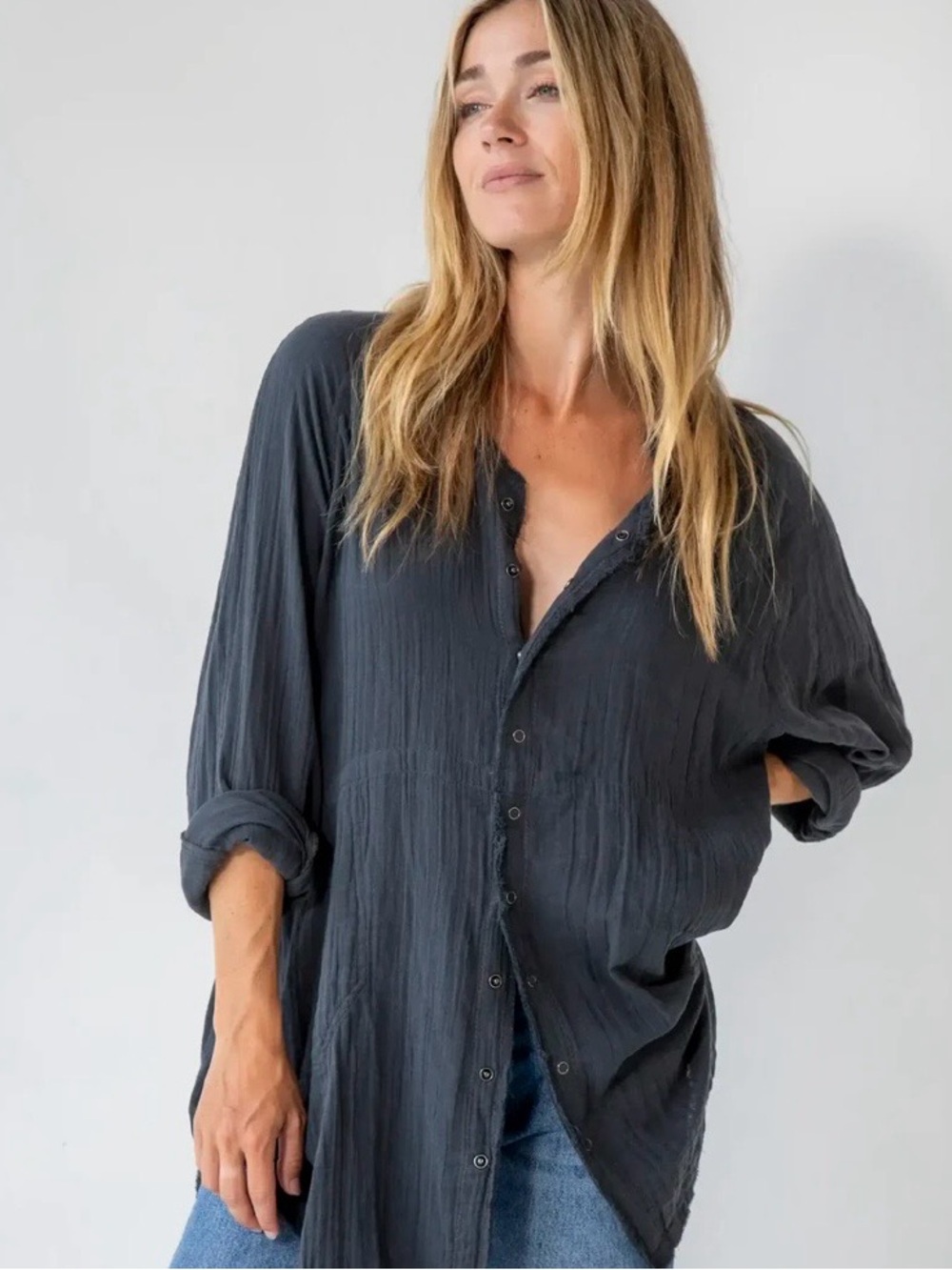 Natural Life Laid Back Cotton Gauze Oversized Button Down Blouse Top Sz XL